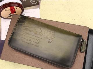 Berluti長財布ラウンドファスナー財布 ベルルッティ財布 Venezia Scitto メンズ用 グリーン色 10*19*2ｃｍ