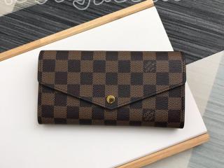 N60114 ルイヴィトン ダミエ・エベヌ 長財布 スーパーコピー 「LOUIS VUITTON」 ポルトフォイユ・サラ レディース 人気 二つ折り財布 ローズ・バレリーヌ