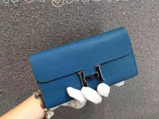 エルメスコンパクト財布 Hermes　国産牛革（レイシ皮模様）長財布 折りたたみ財布　シルバー金具