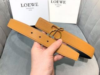 【LOEWE】カーフレザー アナグラムバックルリバーシブルベルトanagram ゴールドバックル金具　幅3.2cm　黄