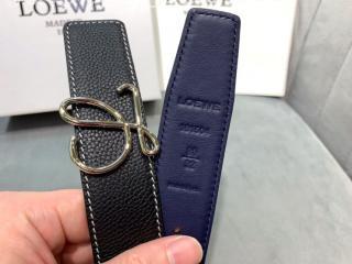 【LOEWE】カーフレザー アナグラムバックルリバーシブルベルト anagram シルバーバックル金具　幅3.2cm　黒