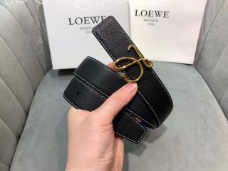 【LOEWE】カーフレザー アナグラムバックルリバーシブルベルトゴールドバックル金具　黒