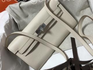 HERMES★激レア 定番ケリーバッグ KellyエルメスバッグWoc-Kellyヴォーエプソン Epsom肩ひも取り外し可能 Craie/クレシルバー金具