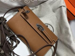 シルバー金具 HERMES★激レア 定番ケリーバッグ KellyエルメスバッグWoc-Kellyヴォーエプソン Epsom肩ひも取り外し可能