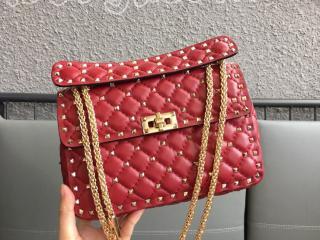 ZW2B0122ARD0NO-7 ヴァレンティノ バッグ スーパーコピー VALENTINO N級 ロックスタッズ スパイク フルオカーフスキン ミディアムバッグ 2サイズ可選択