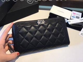 A80288-11 ボーイ シャネル 長財布 コピー BOY CHANEL Zip Wallet ラムスキン レディース ラウンドファスナー財布 シルバー金具