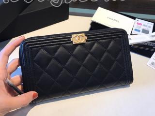 A80288-12 ボーイ シャネル 長財布 スーパーコピー BOY CHANEL Zip Wallet ラムスキン レディース ラウンドファスナー財布 ゴールド金具