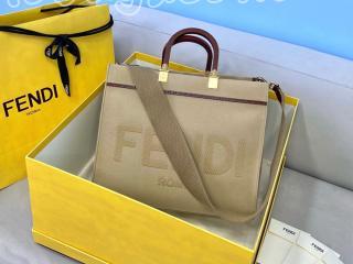 Sunshine-1 フェンディ バッグ スーパーコピー FENDI サンシャイン ミディアム ベージュキャンバス レディース トートバッグ