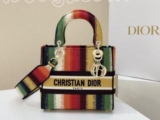 M0565ORFR_M884 ディオール バッグ コピー Dior 21新作 Lady D-Lite ミディアムバッグ D-Stripes エンブロイダリー レディース バッグ