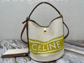 195572DJB-1 セリーヌ バッグ スーパーコピー CELINE 21新作 16 バケットバッグ/CELINEロゴ入りテキスタイル ＆ スムースカーフスキン ショルダーバッグ