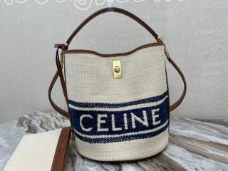 195572DJB-2 セリーヌ バッグ コピー CELINE 21新作 16 バケットバッグ/CELINEロゴ入りテキスタイル ＆ スムースカーフスキン ショルダーバッグ