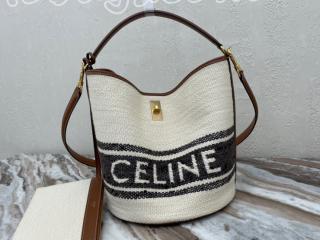 195572DJB-4 セリーヌ バッグ コピー CELINE 21新作 16 バケットバッグ/CELINEロゴ入りテキスタイル ＆ スムースカーフスキン ショルダーバッグ