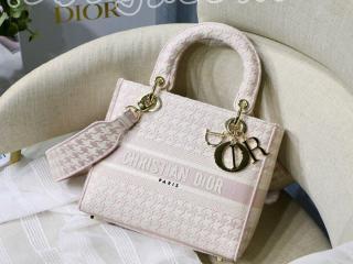 M0565OZAF_M912 ディオール バッグ コピー DIOR Lady D-Lite ミディアムバッグ ハウンドトゥース エンブロイダリー ショルダーバッグ