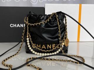 AS3980-6 シャネル バッグ スーパーコピー 23年新作 CHANEL 22 ミニ ハンドバッグ シャイニー クランプル カーフスキン & クリスタル パール ショルダーバッグ