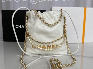 AS3980-7 シャネル バッグ コピー 23年新作 CHANEL 22 ミニ ハンドバッグ シャイニー クランプル カーフスキン & クリスタル パール ショルダーバッグ