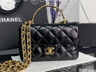 AS4023 シャネル バッグ スーパーコピー CHANEL 23年新作 スモール トップハンドル フラップ バッグ シャイニー ラムスキン ショルダーバッグ