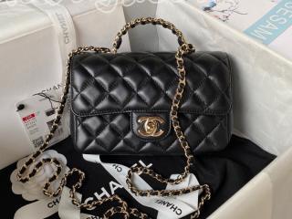 AS4140-1 シャネル バッグ コピー 23秋冬 CHANEL トップハンドル ミニフラップバッグ ラムスキン ストラス レディース ショルダーバッグ