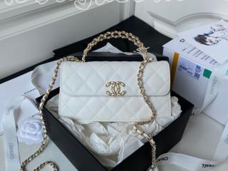 AP3238-2 シャネル バッグ スーパーコピー CHANEL 23年新作 トップハンドル フォンケース グレインド シャイニー カーフスキン ショルダーバッグ