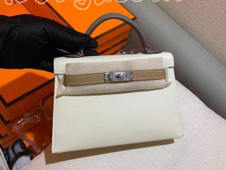 HERMES エルメス ケリーミニ2 バッグ コピー Mini Kelly 外縫い シルバー金具 19cm