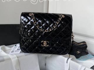 AS4649-1 シャネル バッグ コピー 23年新作 CHANEL バックパック & コインパース メタリック ミラー カーフスキン & メタリック ラムスキン ブラック