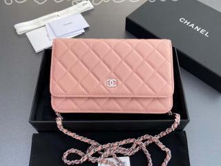 AP0250-2 シャネル バッグ コピー CHANEL 新作 クラシック ウォレット オン チェーン キャビアスキン ショルダーバッグ ピンク